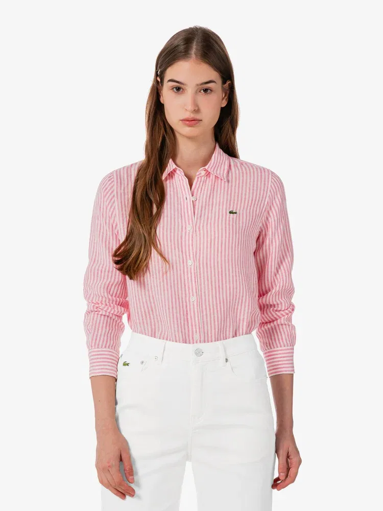 Рубашка LACOSTE из льна, Pink — фото 2