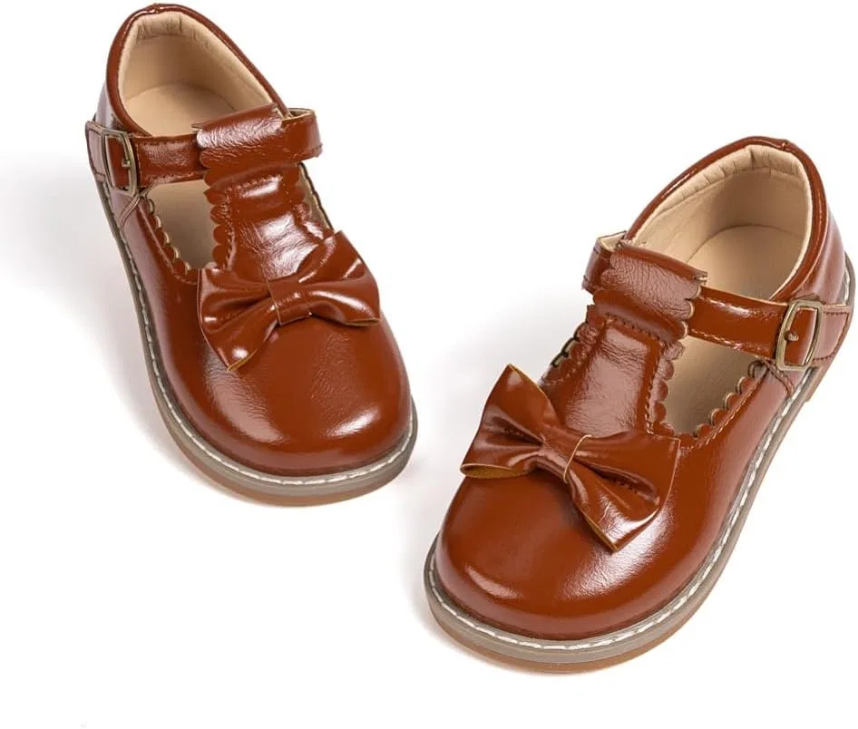 Детские туфли для девочек с бантом Мэри Джейн GOJERP, Brown