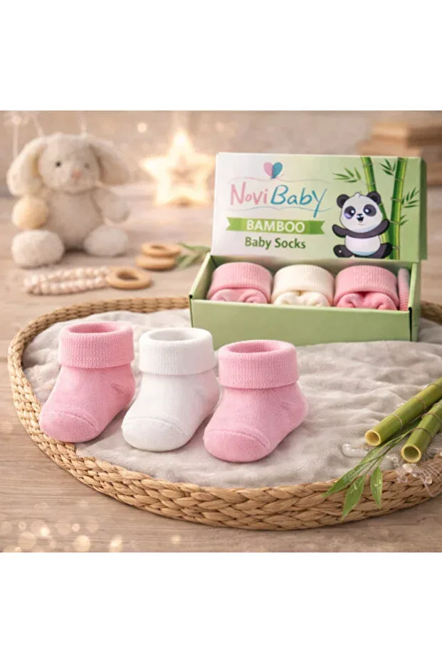 Детские носки для новорожденных из бамбука 3 пары New Year's Eve Glam Novibaby, Pinky — фото 3