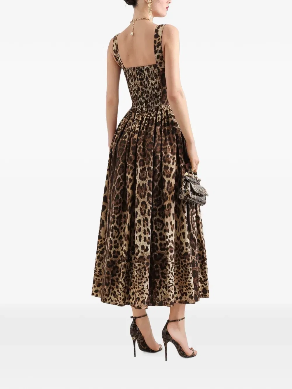 Платье из поплина с леопардовым принтом Dolce & Gabbana, бежевый — фото 3