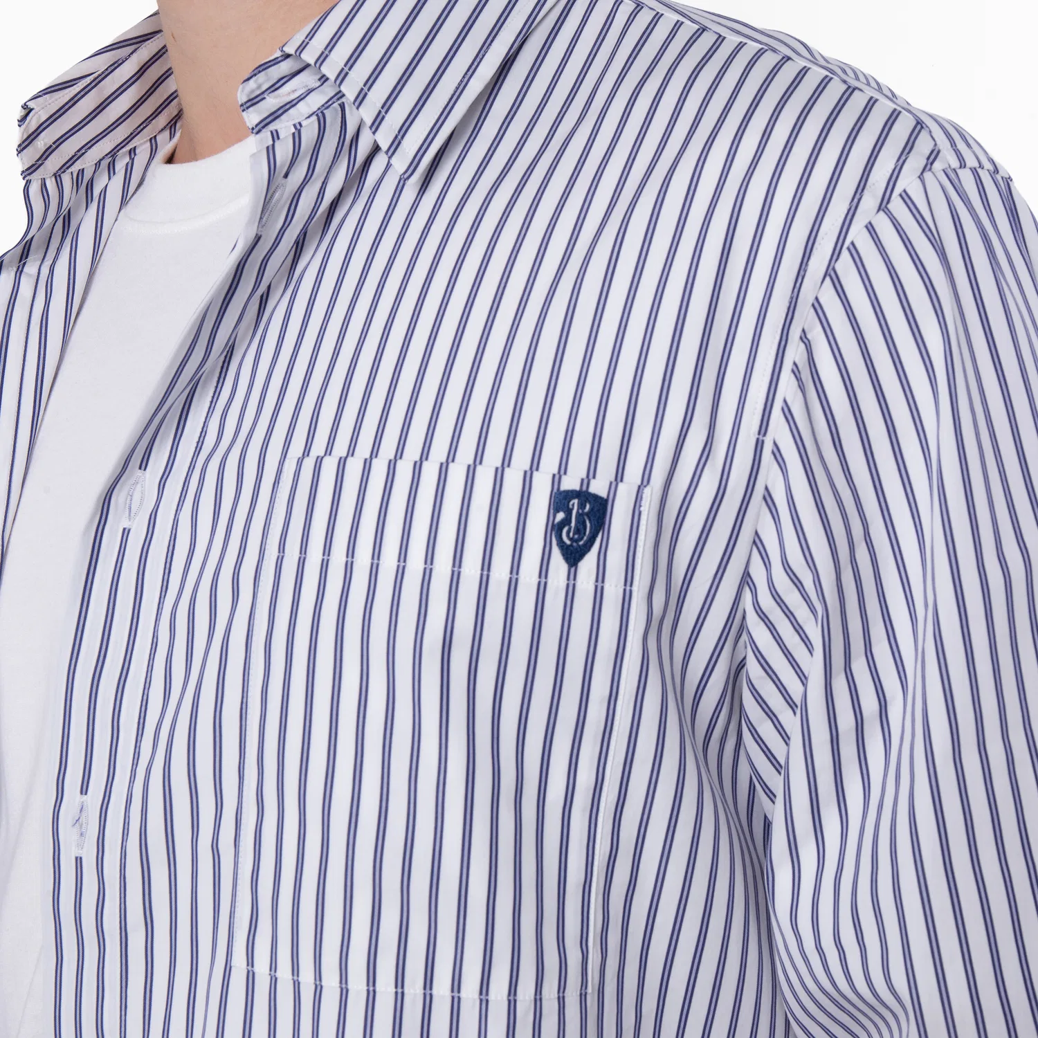 Рубашка повседневная с принтом B Shield Logo Stripe Burberry, Iris/Chalk — фото 2
