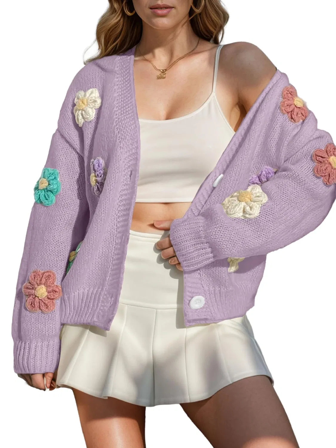 Женское кардиган с вышивкой и аппликацией, purple