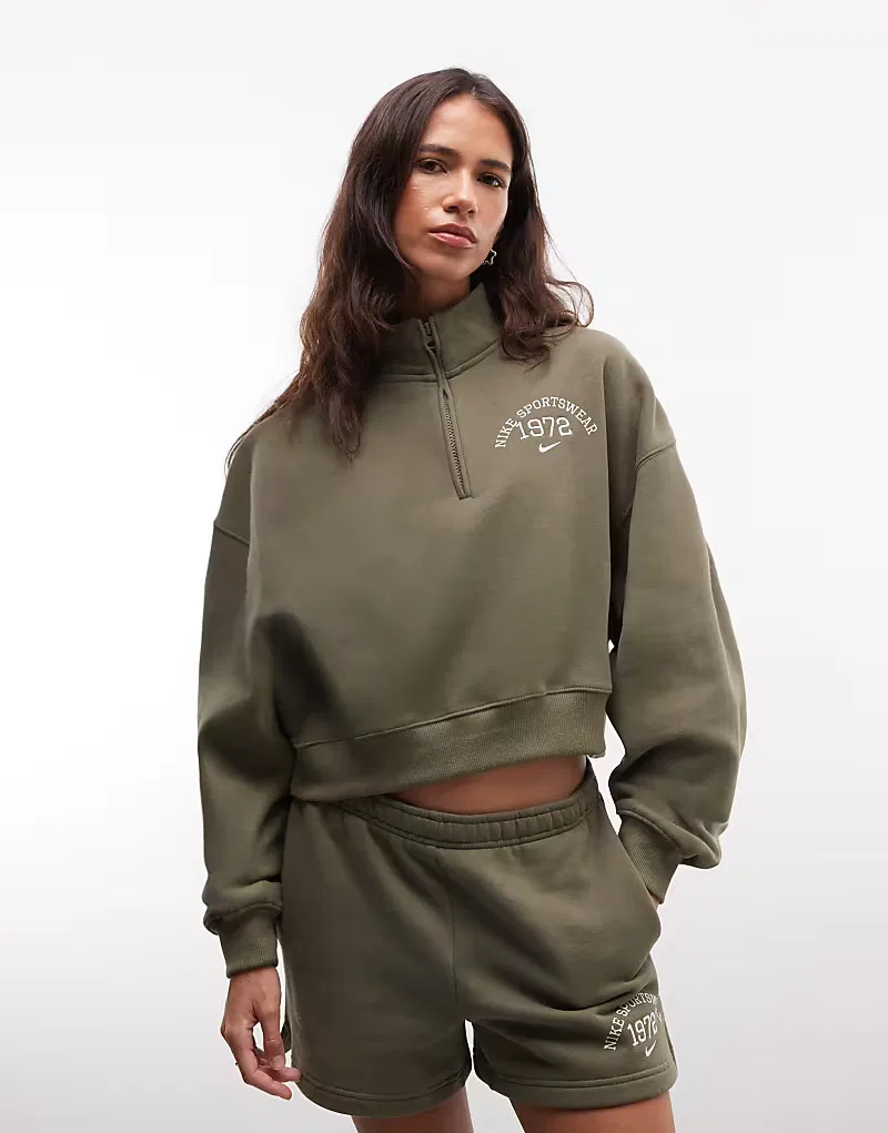 Флисовая куртка Nike Studio Fleece оверсайз с застежкой-молнией до середины груди, хаки