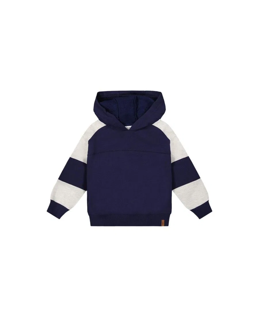 Детский кардиган из флиса с капюшоном и полосатыми рукавами Deux par Deux, Dark Blue And Beige