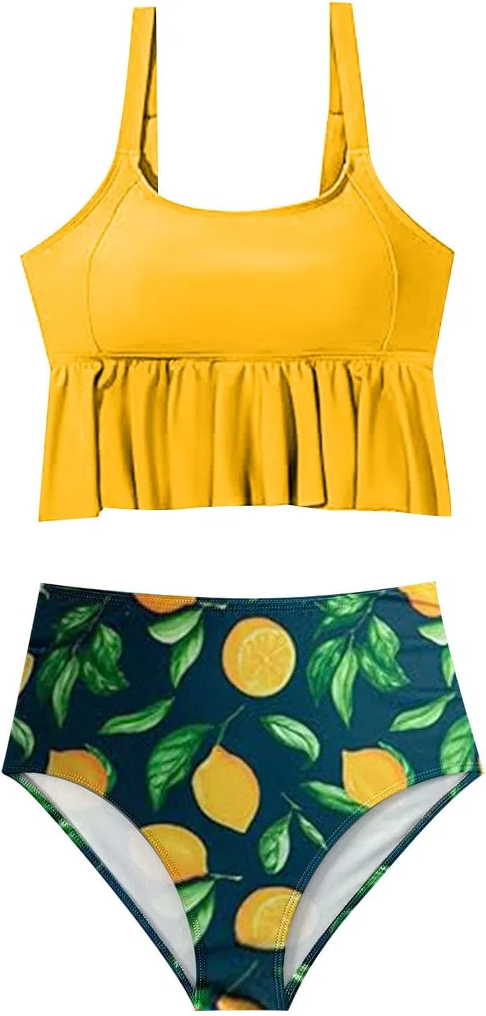 Женский танкини с утягивающим топом High Waisted, Yellow — фото 4