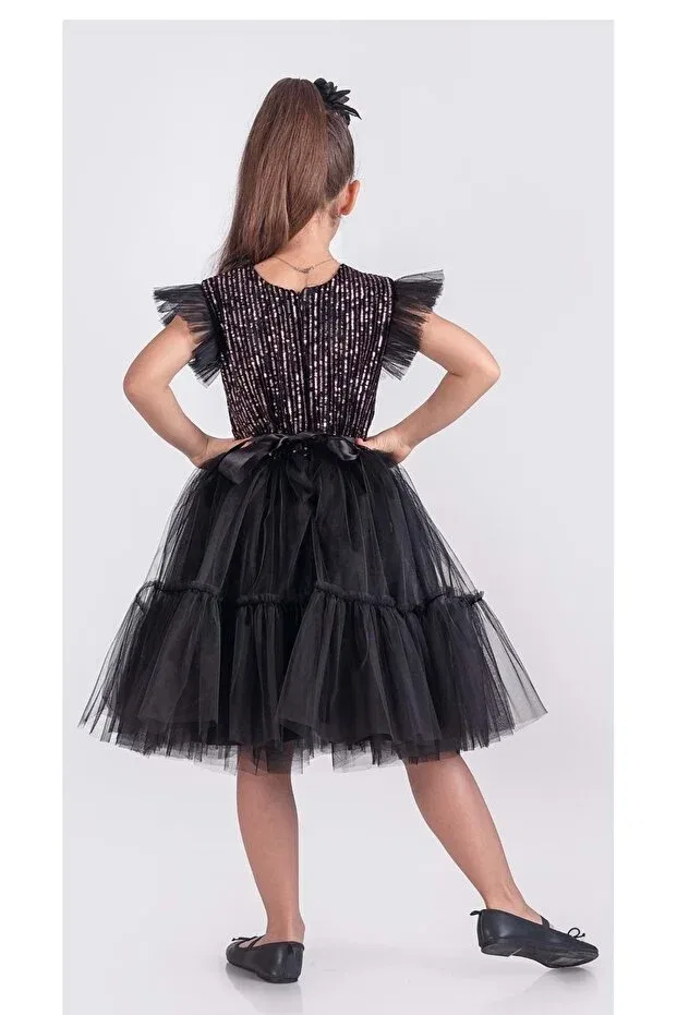 Детское платье для девочек с пайетками Mnk Baby&Kids, Black - Pink — фото 2