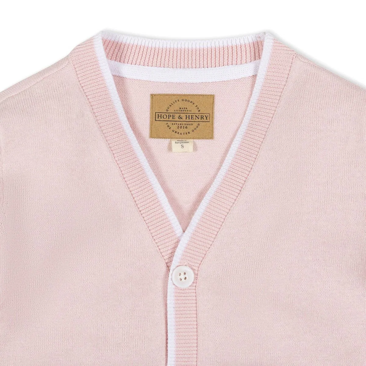 Детский кардиган для мальчиков с длинным рукавом Tipped Cardigan Sweater Hope & Henry, Pale Pink — фото 2