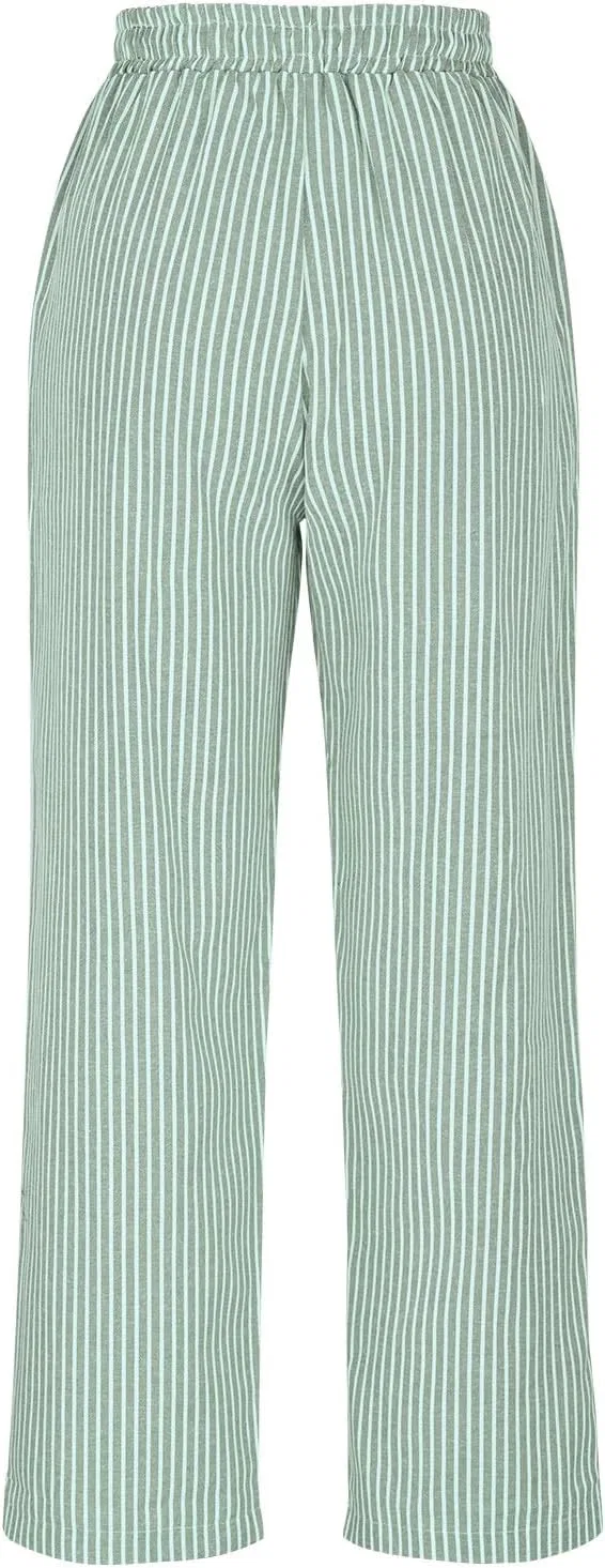 Женские пляжные брюки с высокой талией Cotton Linen, Green — фото 4