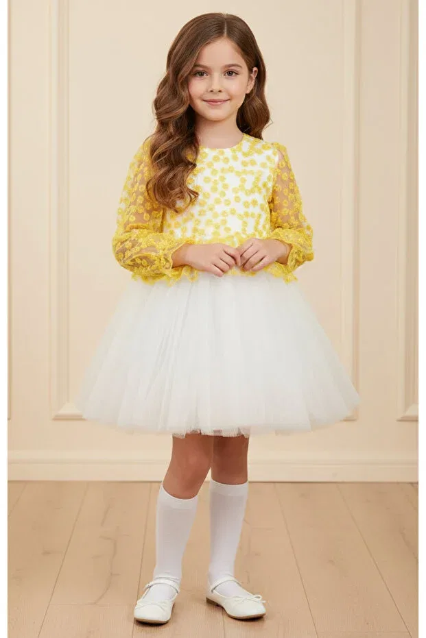 Детское платье для девочек с длинным рукавом Princess tulle children's dress 08644 By Piera, Sarı