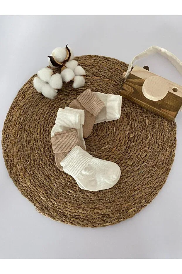 Детские носки для новорожденных хлопковые набор 5 шт Organic cotton unisex 5-piece premium newborn baby socks Glory Baby, White-Brown — фото 3