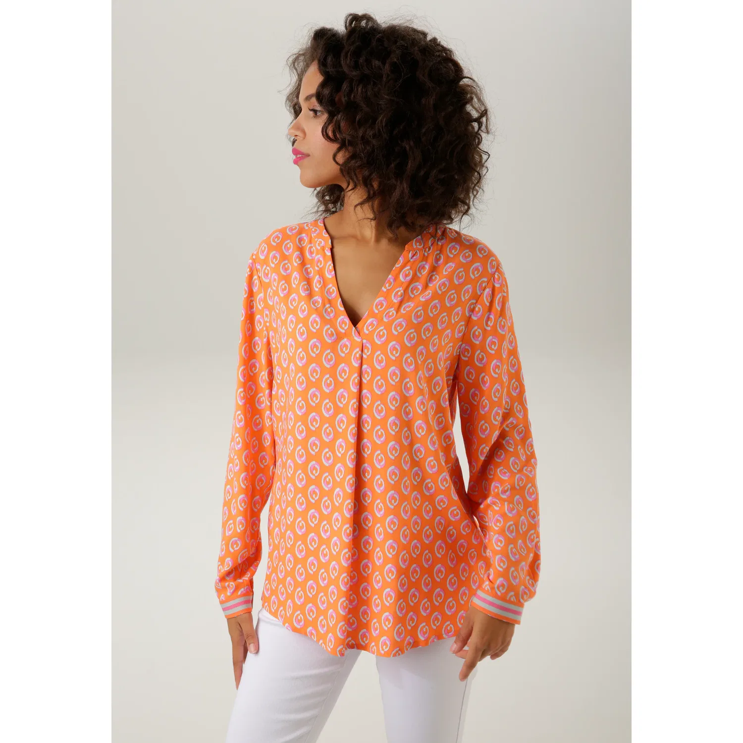 Женский блуза-слип с графическим принтом Aniston CASUAL, Orange-White-Pink