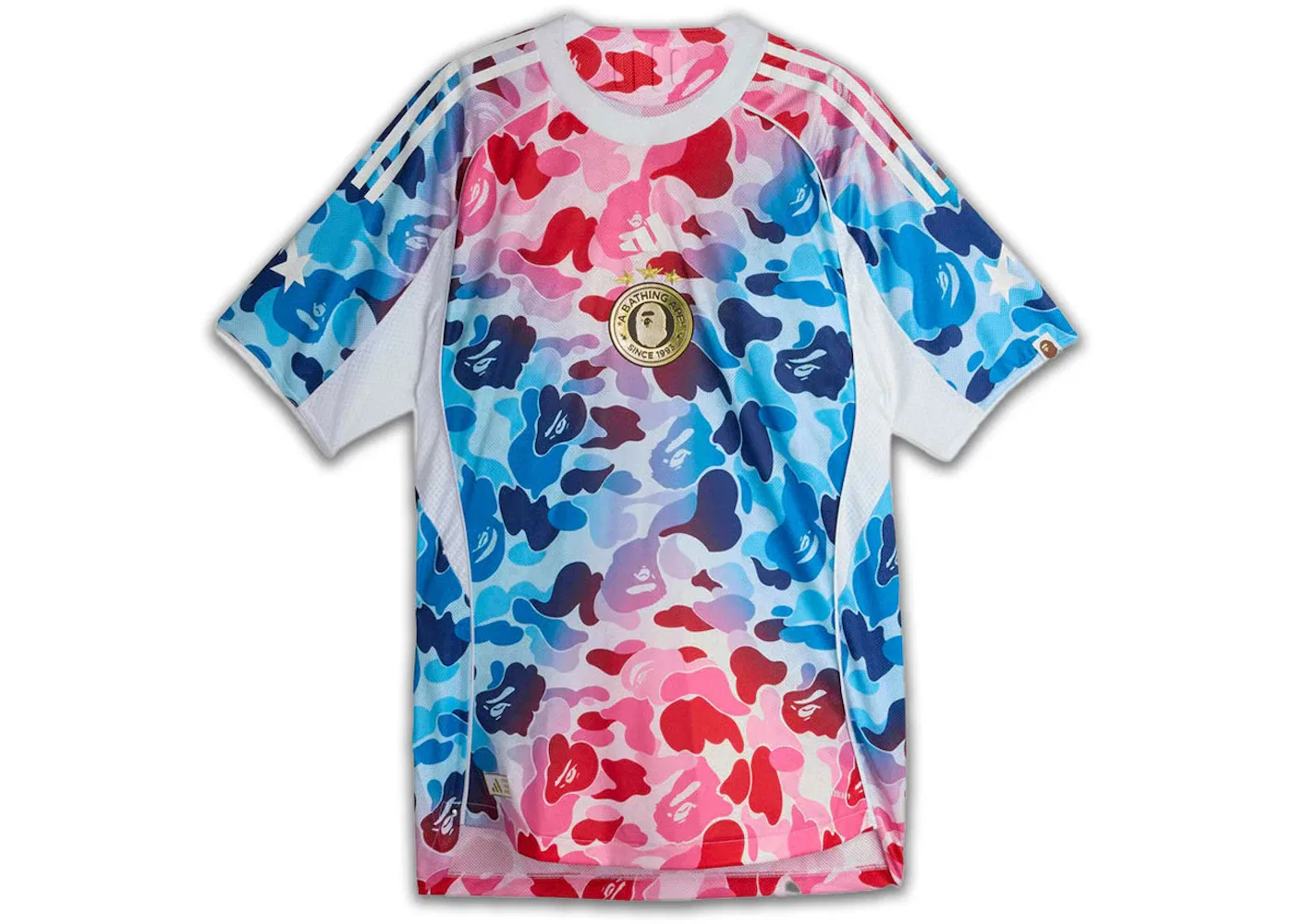 Мужская футболка с принтом Adidas x BAPE Football Graphic Slim Jersey, Blue Pink