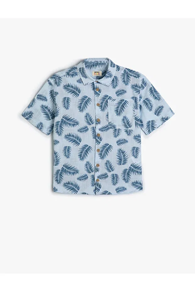 Детская рубашка для мальчиков хлопковая с принтом Koton, Blue Patterned