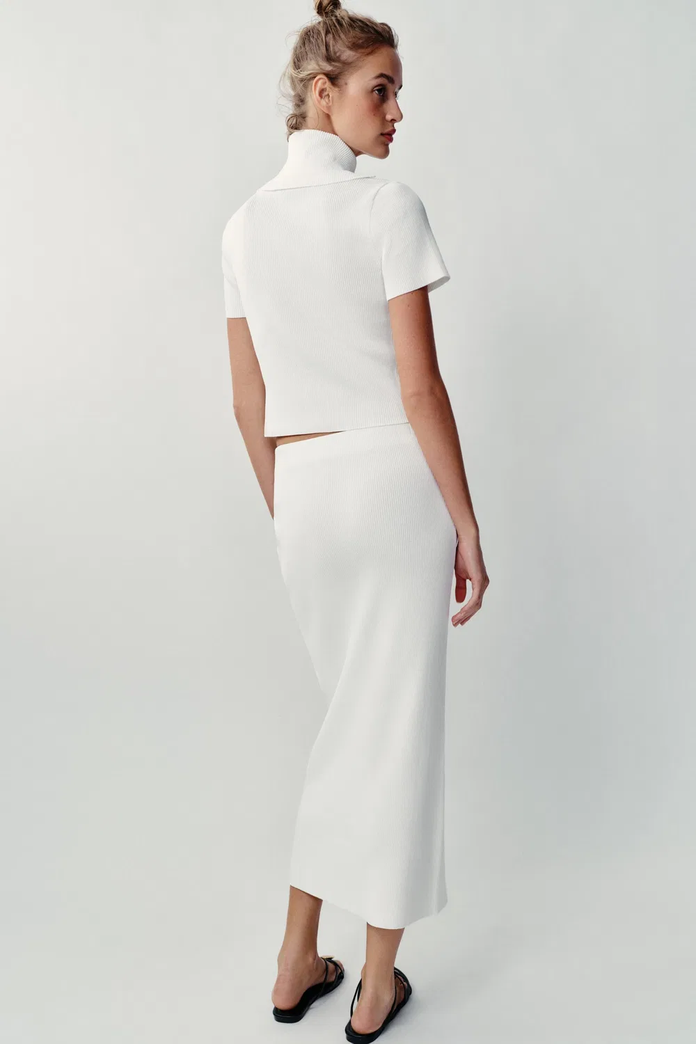 Вязаная юбка миди в рубчик ZARA, White — фото 4