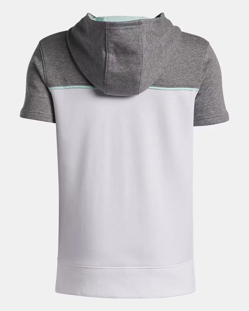 Детское худи с коротким рукавом без шнурка на капюшоне UA Utility UnderArmour, White/Castlerock/Aqua Float — фото 2