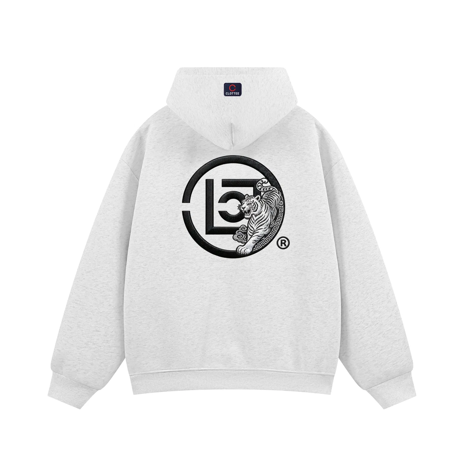 Детское худи с капюшоном, с логотипом, CLOT, White Heather Gray with Black Logo