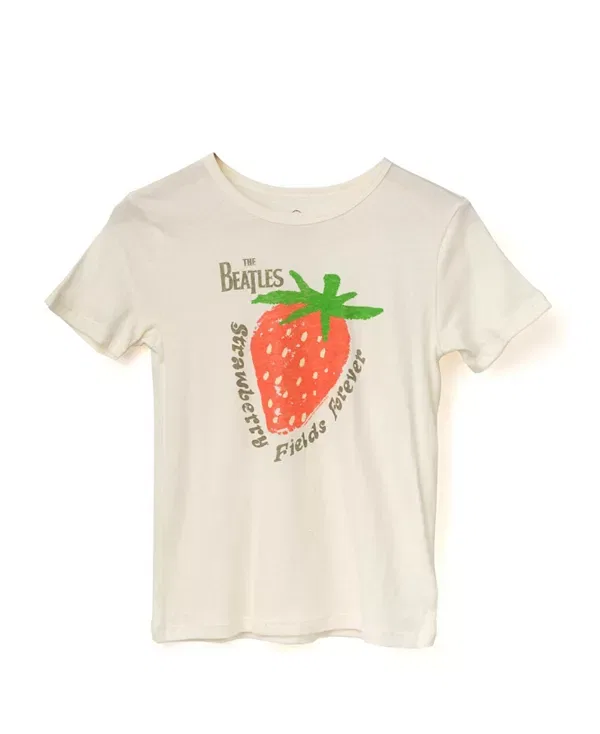 Детская футболка с принтом The Beatles Strawberry Fields Forever Junk Food Clothing, Vintage White