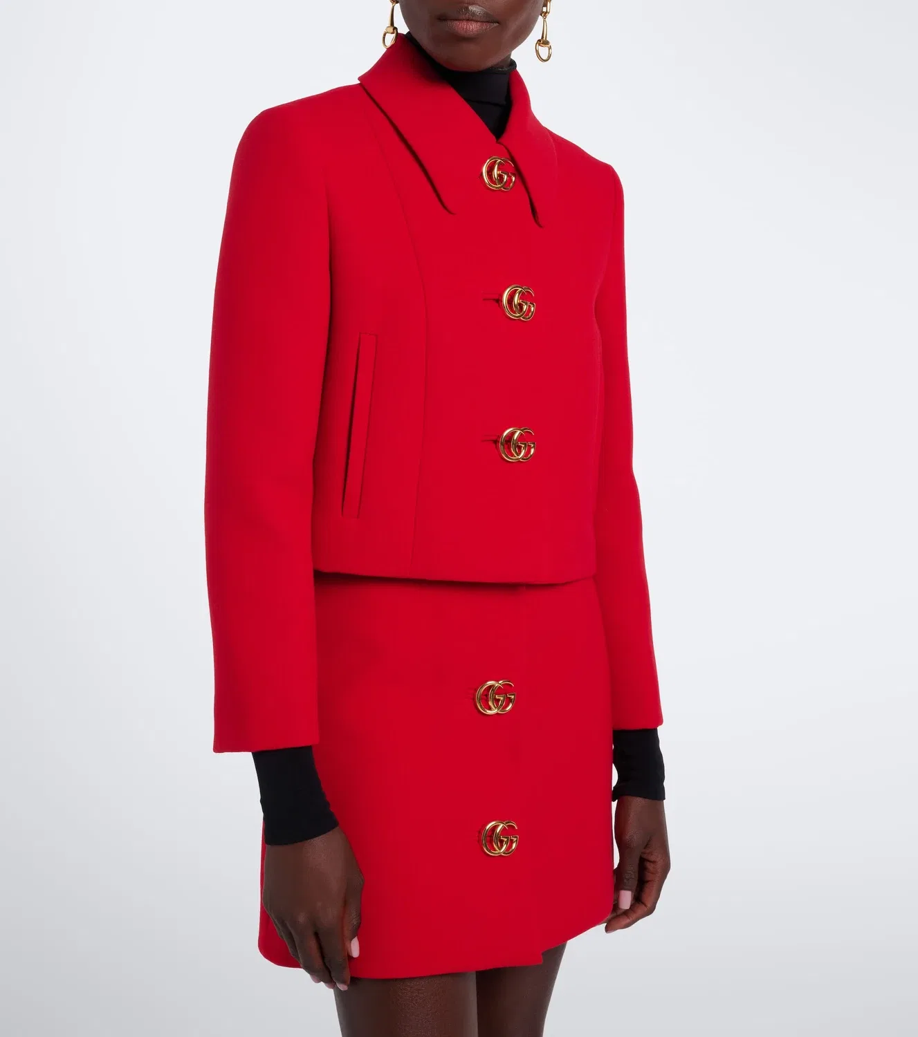 Укороченный жакет из шерстяного крепа Double G Gucci, красный — фото 2