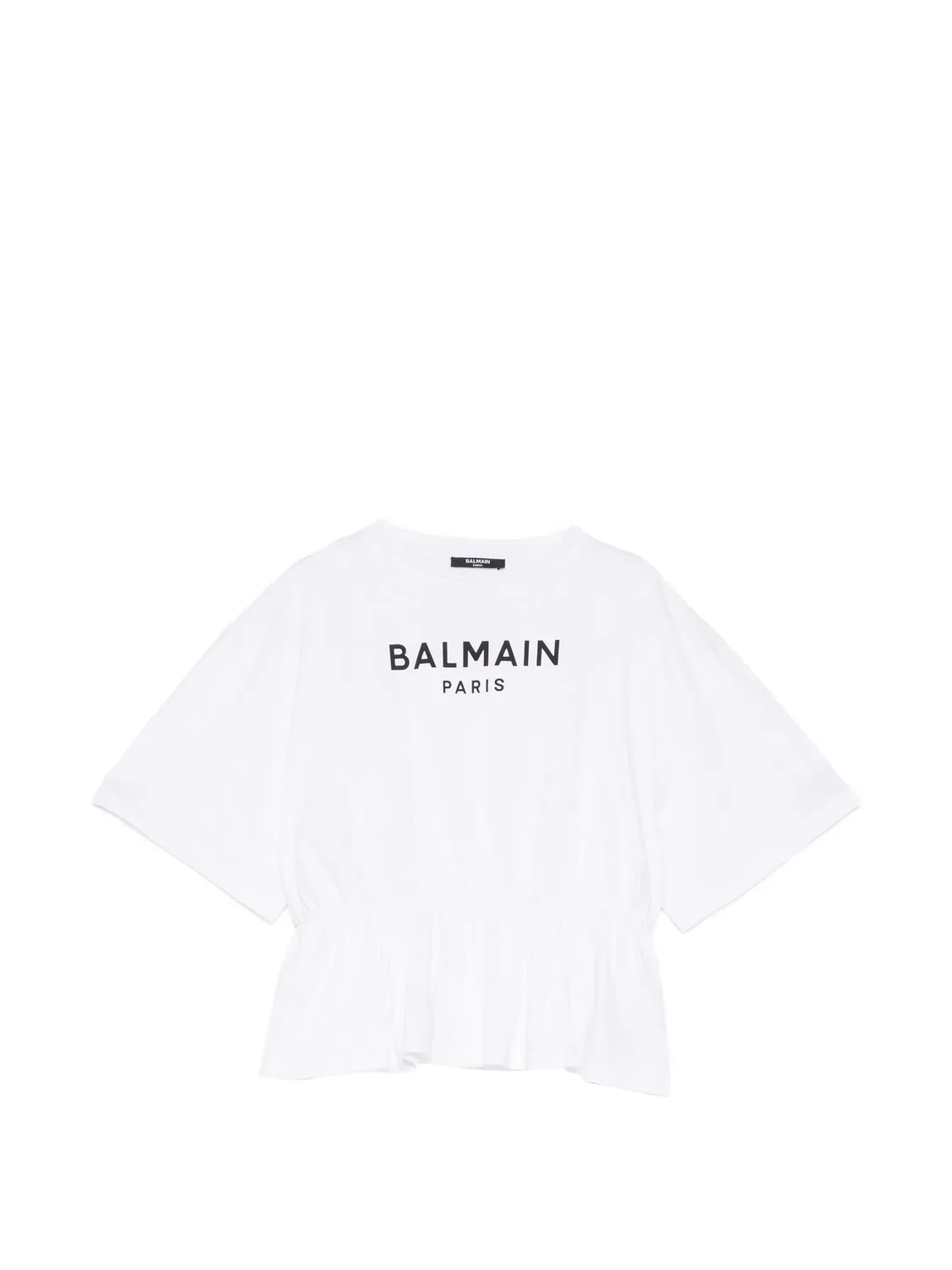 Футболка с оборками и логотипом Balmain Kids, белый