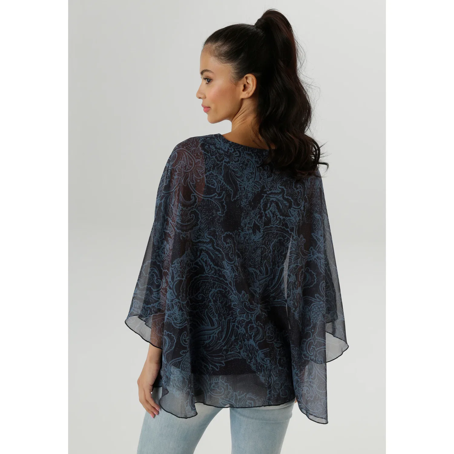 Женская блуза в стиле многослойности Aniston SELECTED, Navy/Light Blue/Black — фото 2