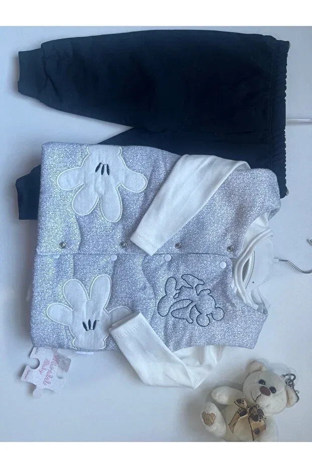 Детский комплект свитшота и брюк с принтом 3-Piece Bebek, Light Gray-Blue — фото 2