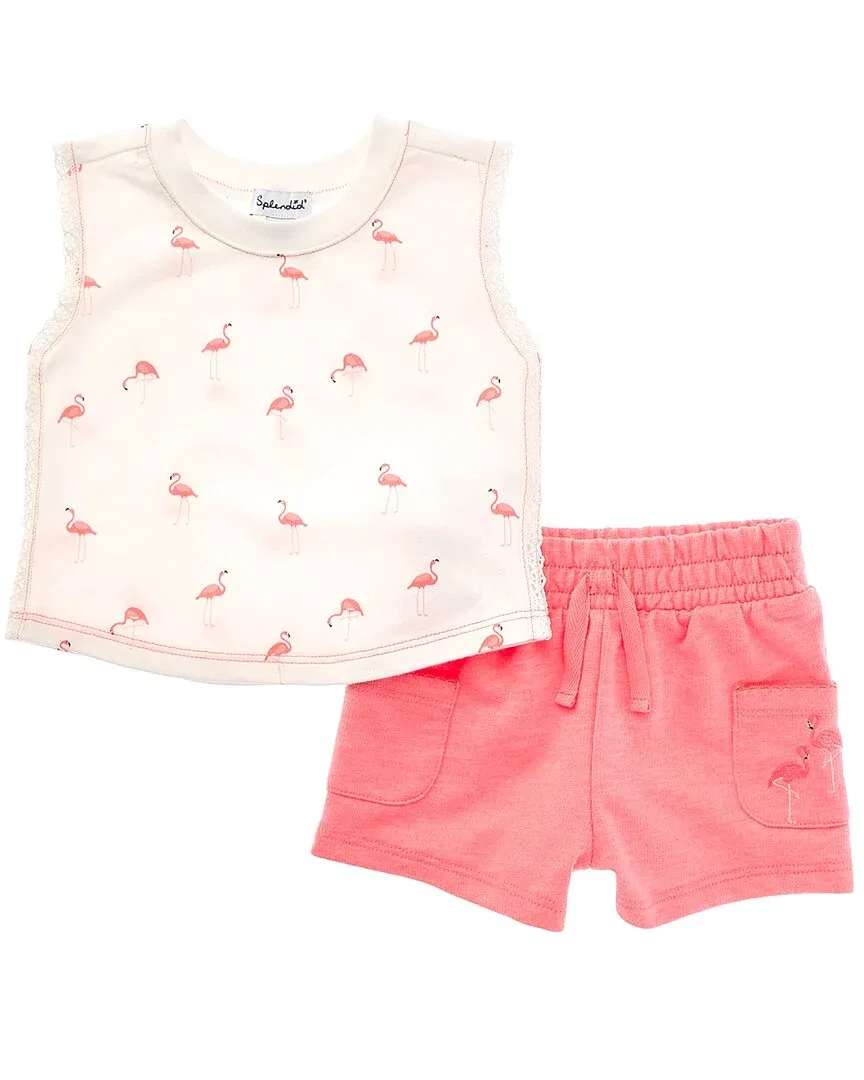 Детский комплект футболки и шорт с кружевной отделкой Flamingo Fun Splendid, розовый