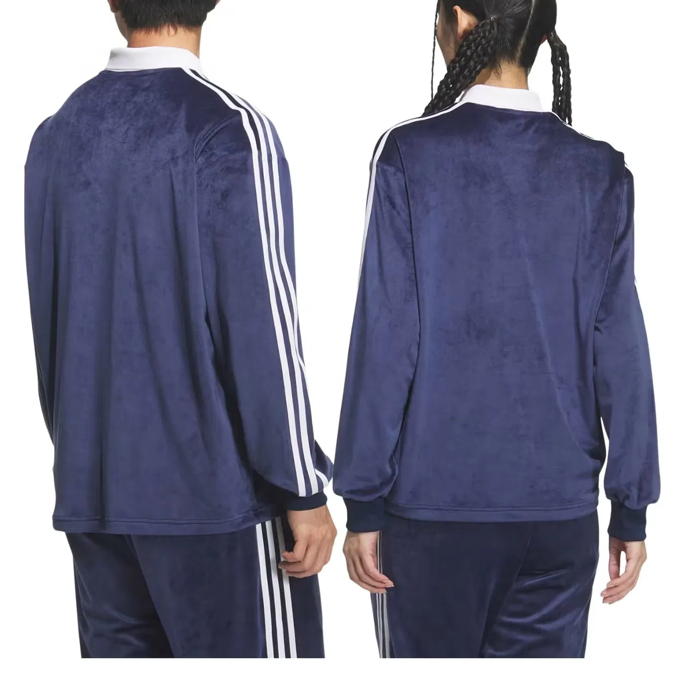 Поло с длинным рукавом из бархата Adidas, темно-синий — фото 3