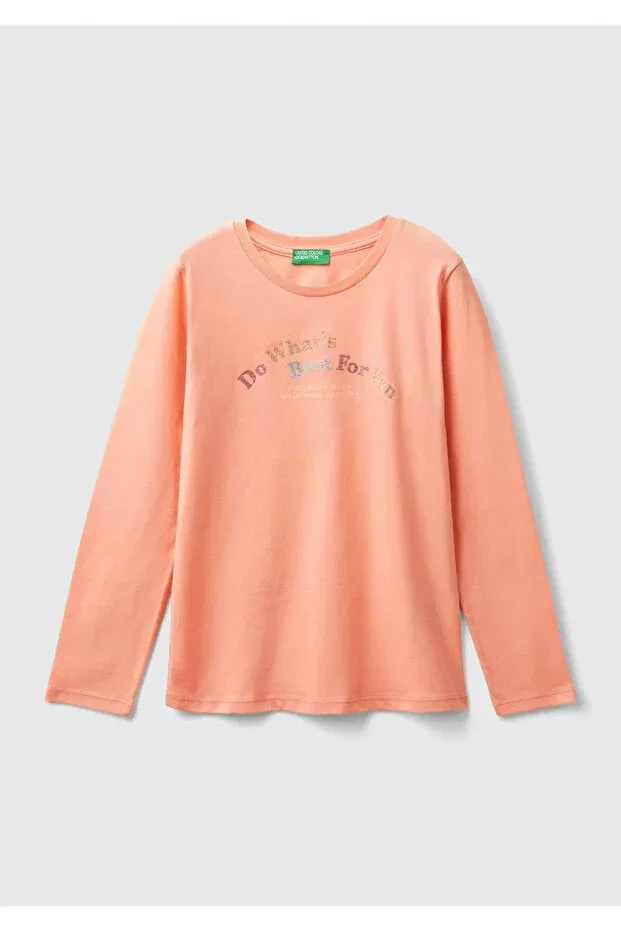 Детское платье-свитшот для девочек с длинным рукавом Benetton, Orange