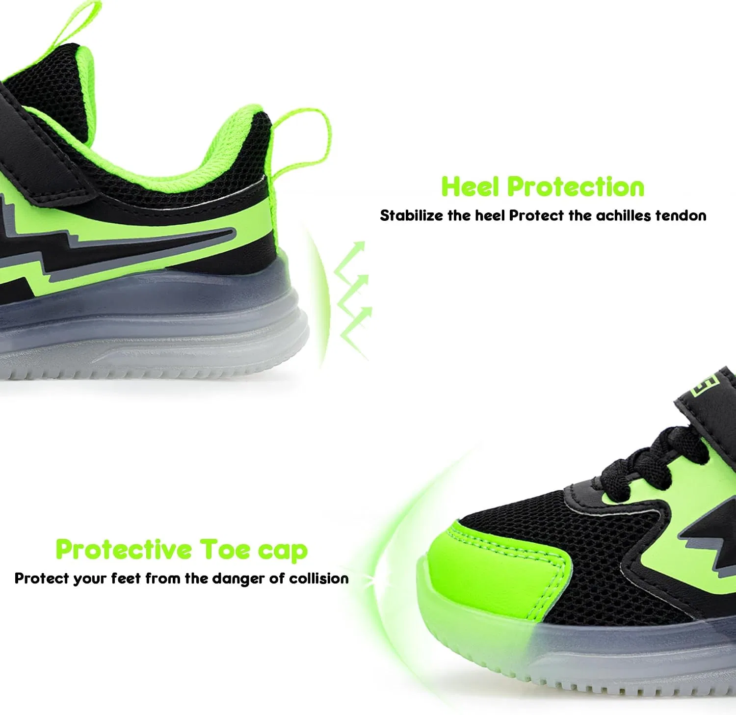 Детские кроссовки для мальчиков со светящейся подошвой YESKIS, Black Green Light Up Shoes — фото 4