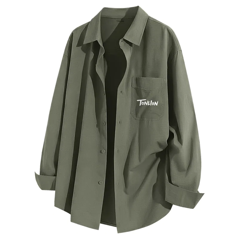 Детская рубашка свободного кроя с длинным рукавом Tonlion, Khaki Green