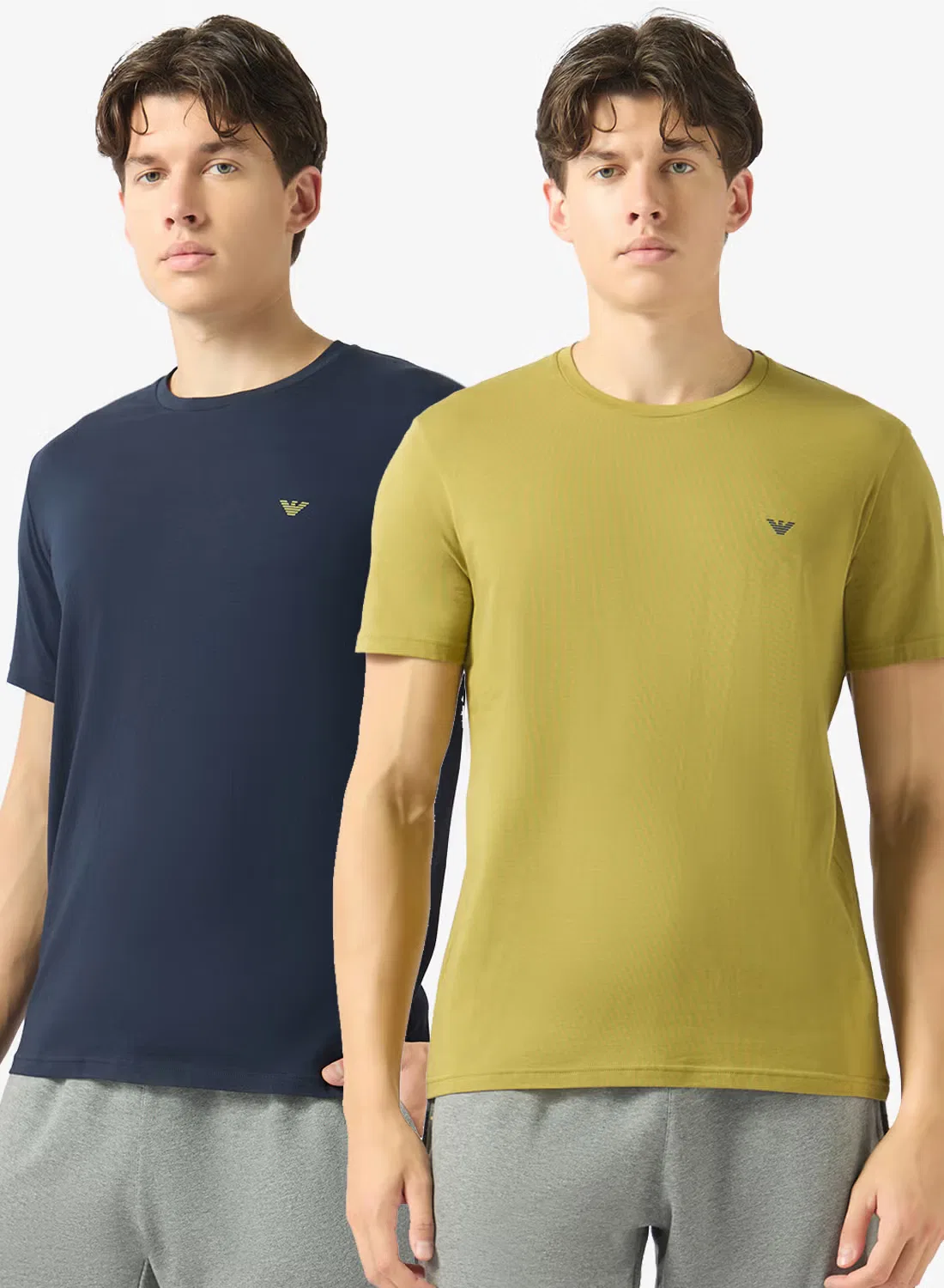 Футболка с логотипом, комплект 2 шт, Emporio Armani, мох, синий