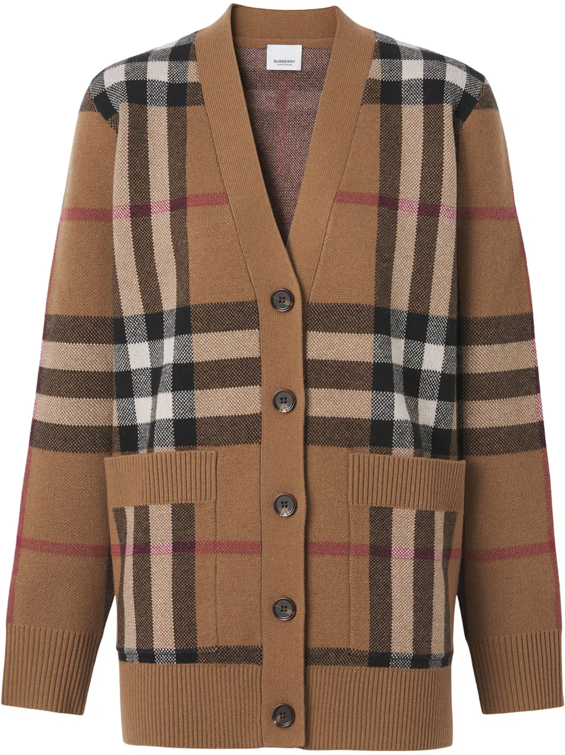 Кардиган из шерсти и кашемира в клетку Burberry, коричневый