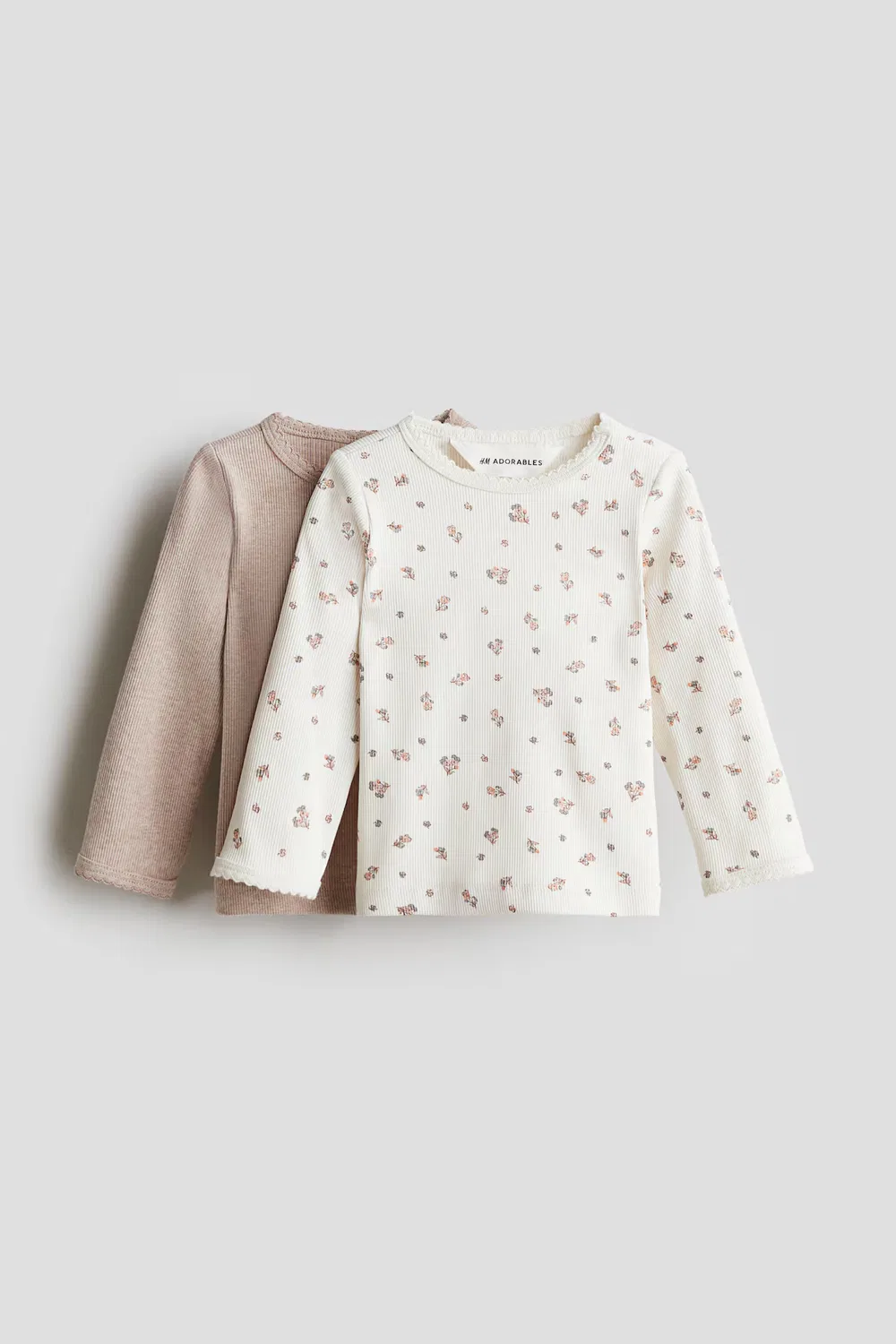 Комплект из двух футболок из хлопкового трикотажа H&M, Beige/Geblümt
