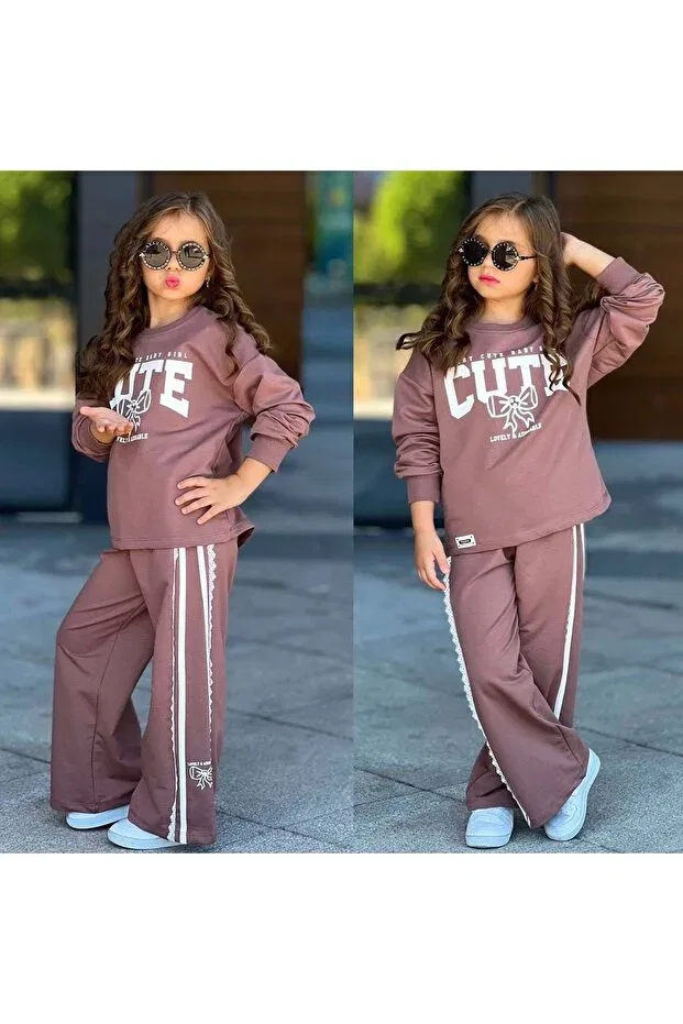 Детский спортивный костюм для девочек с принтом Gültekin Bebe, Brown