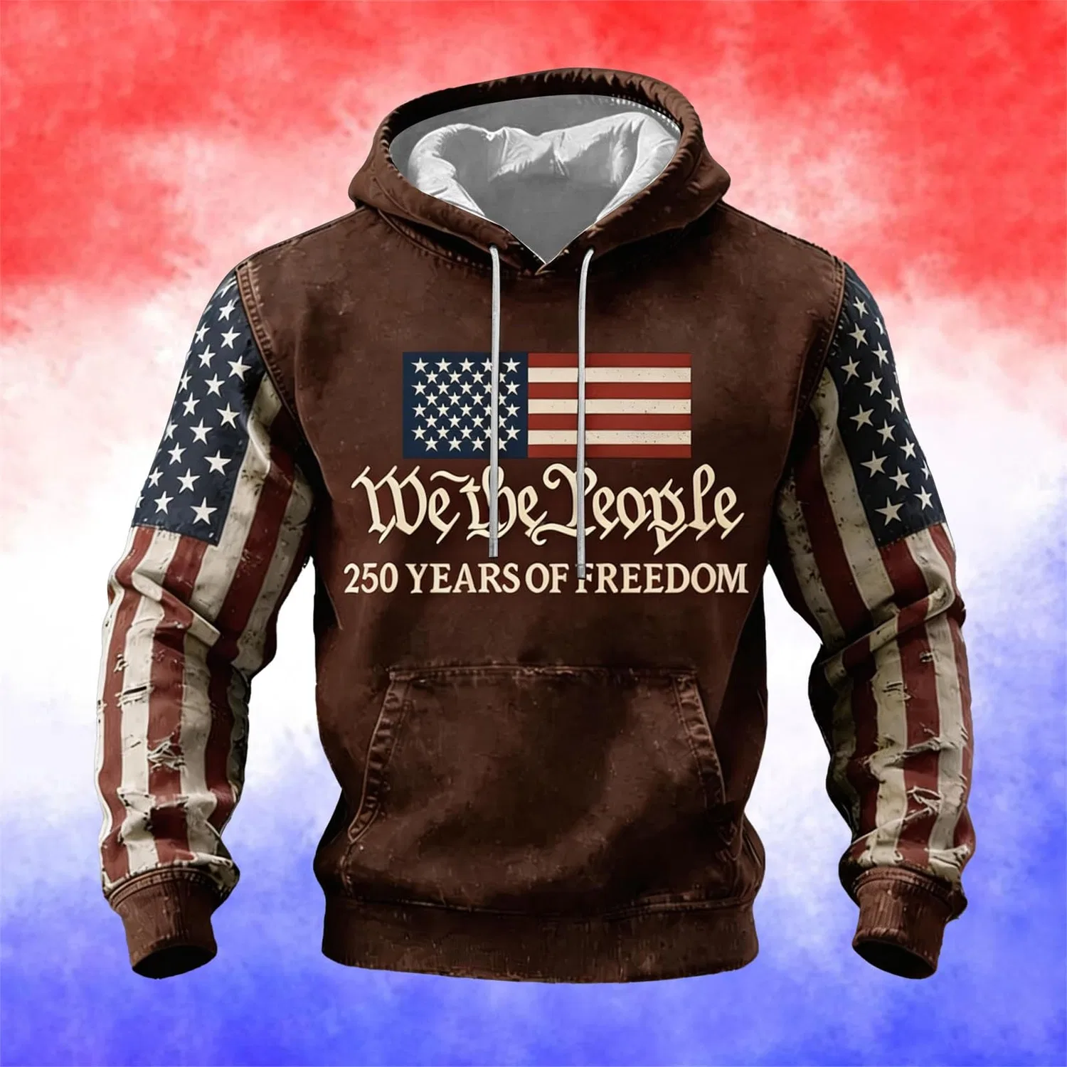 Мужской худи с длинным рукавом с принтом 250 Anniversary USA, Z15 Brown — фото 3