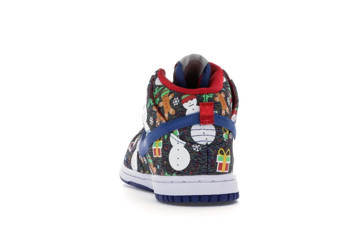 Детские кроссовки для мальчиков с принтом Nike SB Dunk High Concepts Ugly Christmas Sweater Nike, Blue Ribbon/Blue Ribbon-Atom Red — фото 4