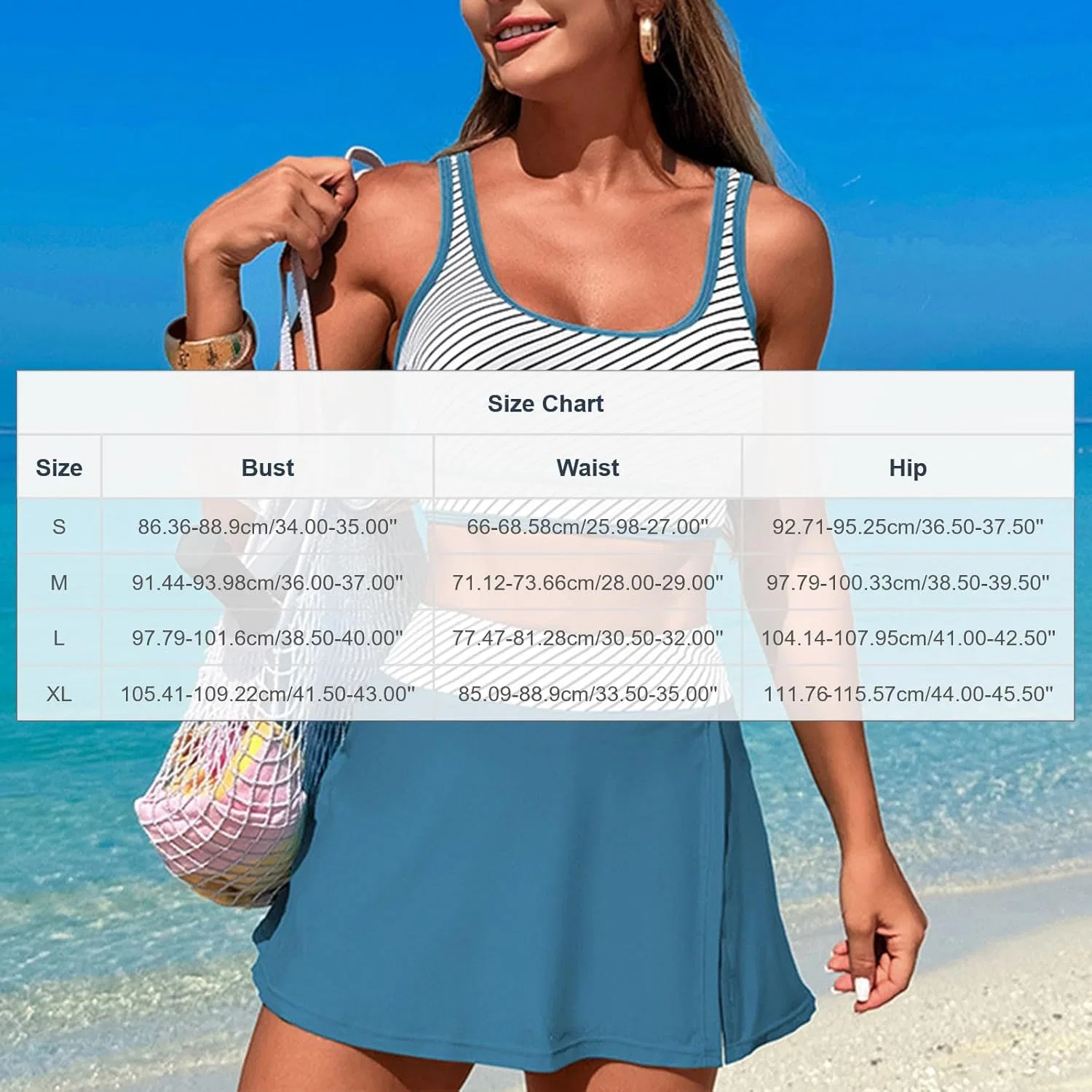 Женский танкини-купальник с контролем живота High Waisted Bikini Sets, Blue — фото 4