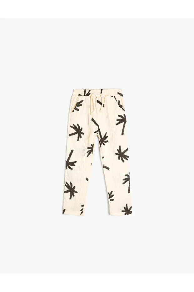 Детские брюки для девочек прямого кроя с завязками на поясе Koton, Ecru Patterned