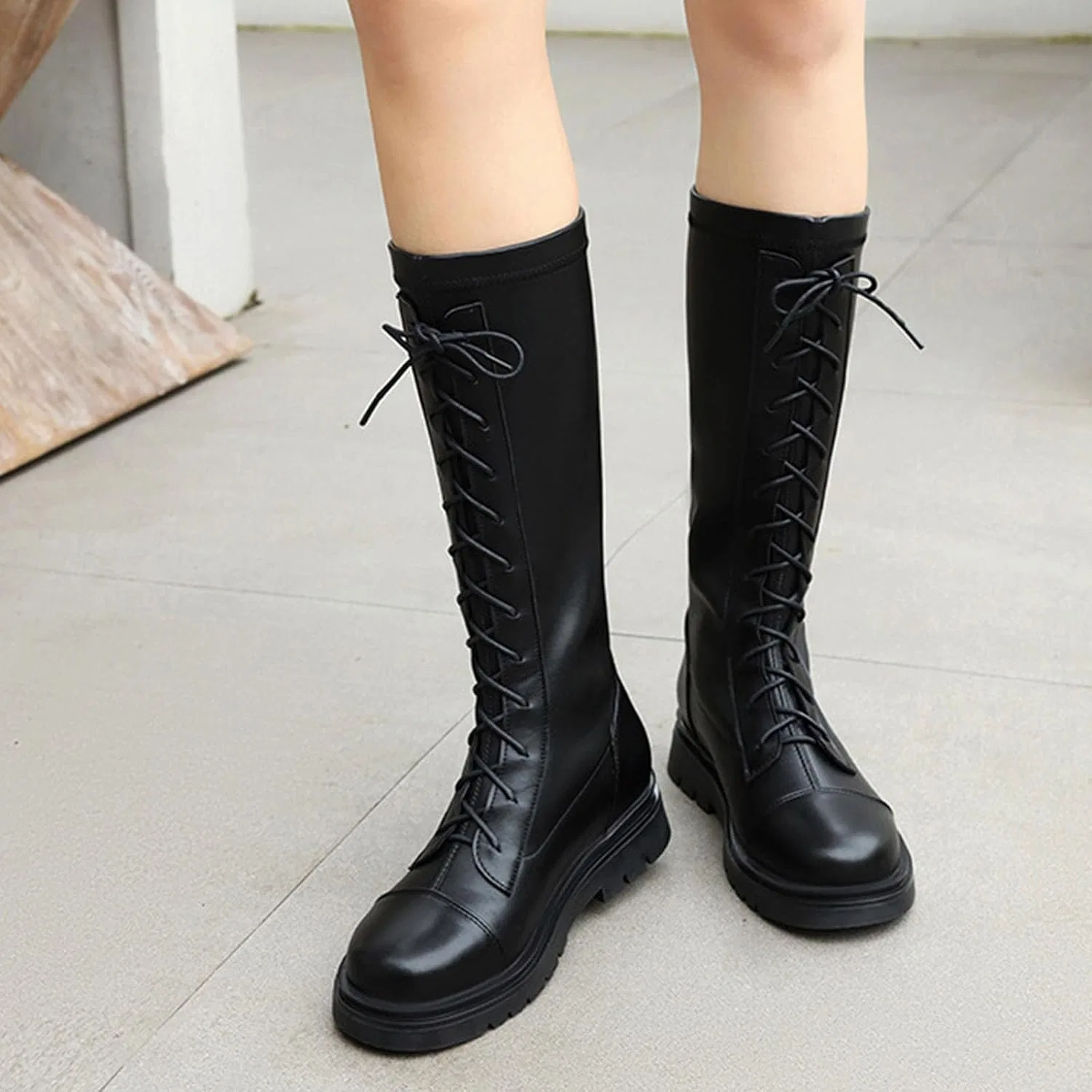 Детские ботинки для девочек с боковой молнией, модель Combat Boots, PU-кожа — фото 2