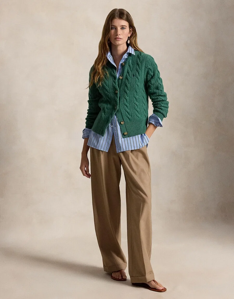 Вязаный кардиган Polo Ralph Lauren зеленого цвета — фото 4