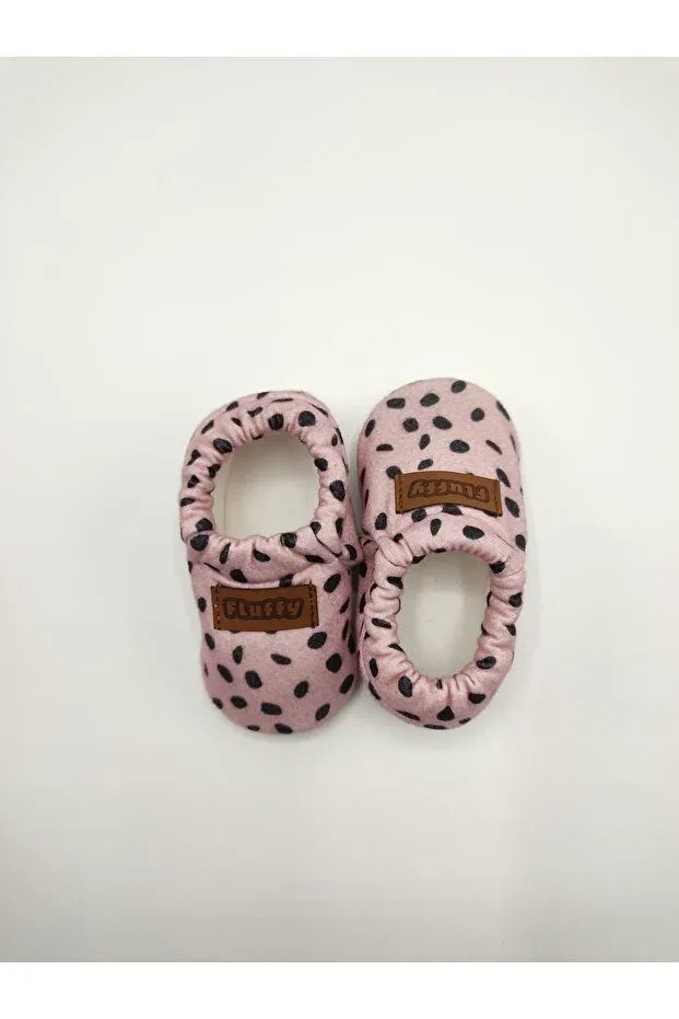 Детские домашние тапочки для новорожденных из велюра Fluffy, Pink With Black Speckles — фото 4