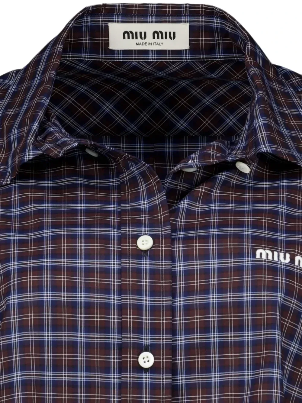 Укороченная рубашка в клетку Miu Miu, синий — фото 4