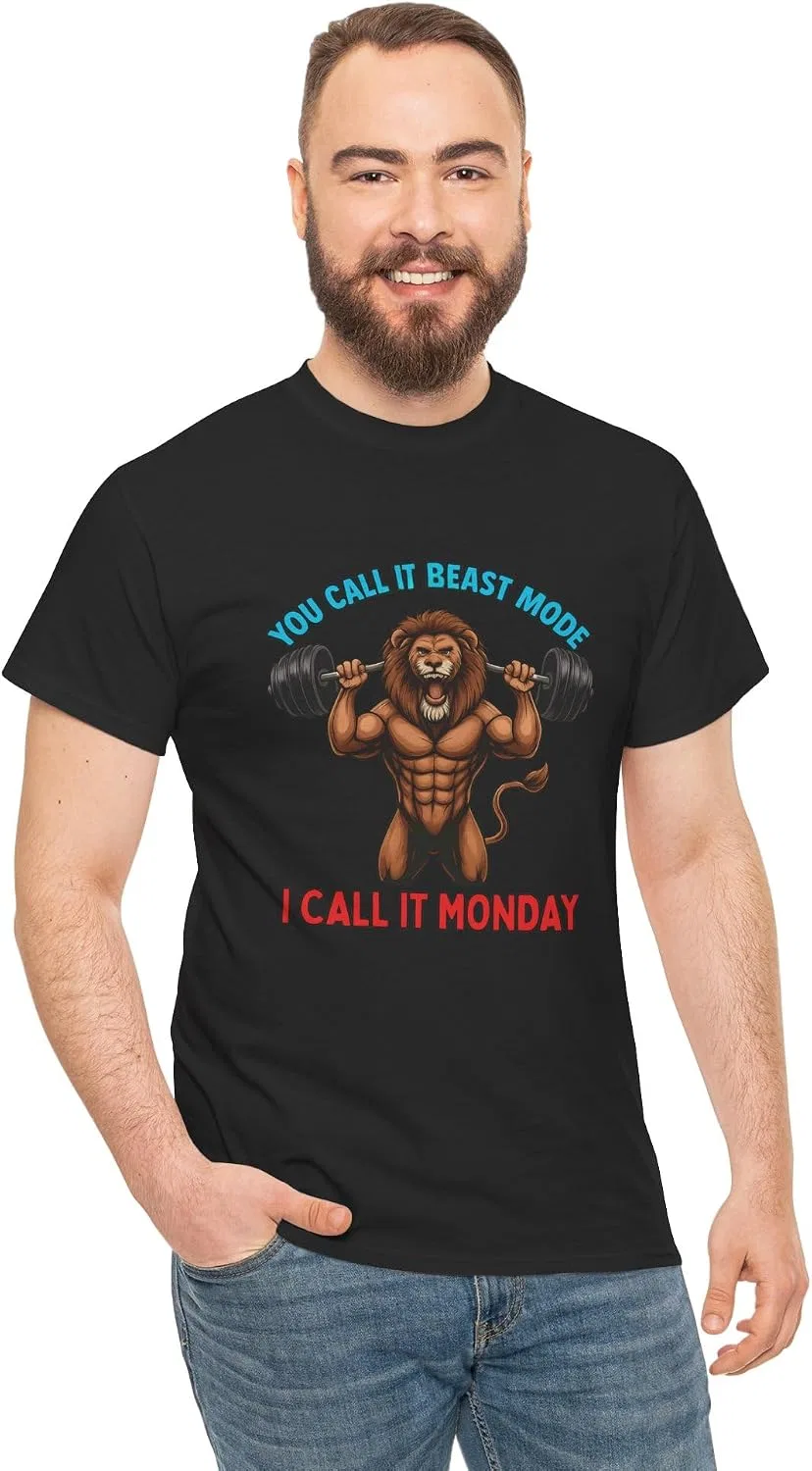 Мужская футболка с графикой льва Beast Mode, Black — фото 3
