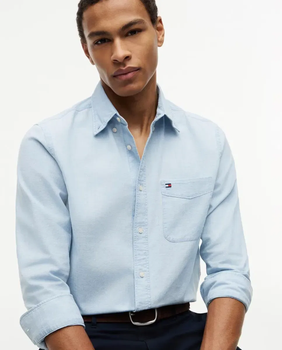 Мужская рубашка из шамбре с длинным рукавом Tommy Hilfiger, Azul Celeste — фото 3
