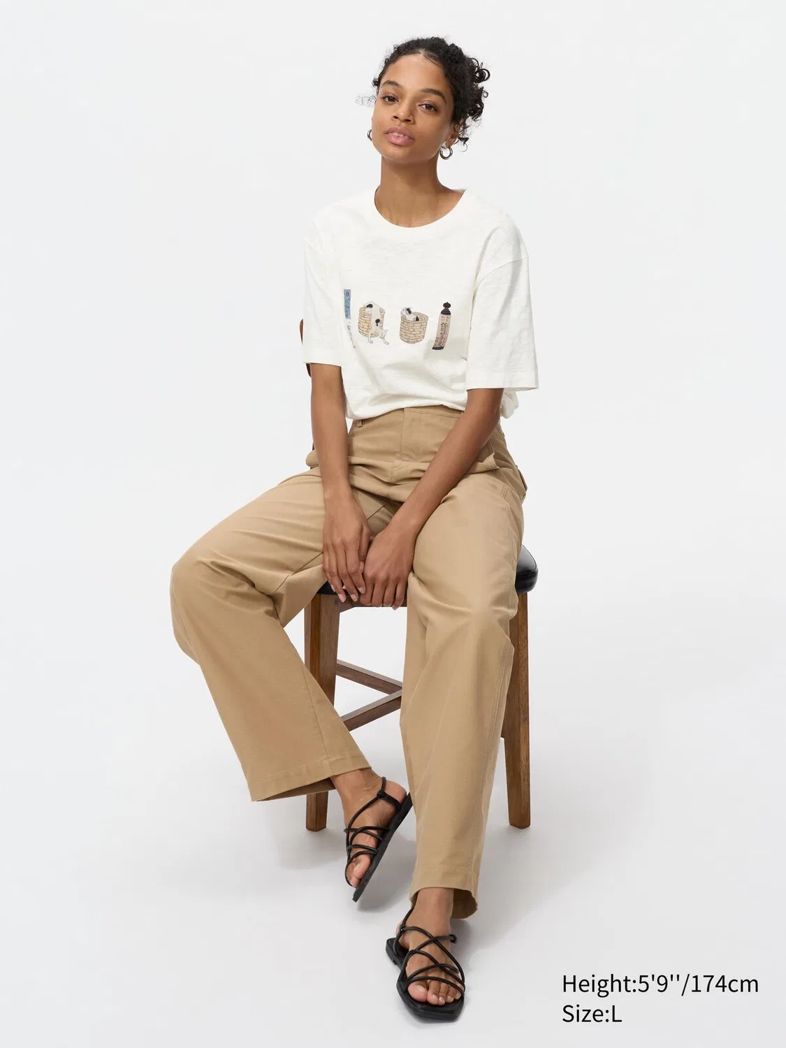 Футболка, Uniqlo, с рисунком животных в стиле Ukiyo-e, кремовый — фото 2