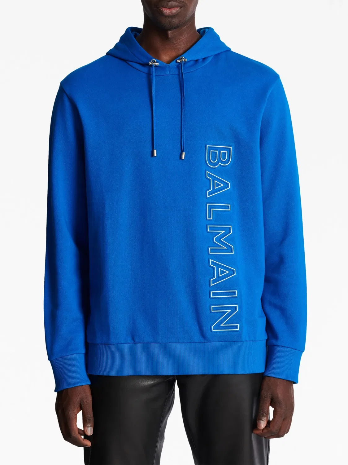 Худи с тисненым логотипом и завязками Balmain, королевский синий — фото 3