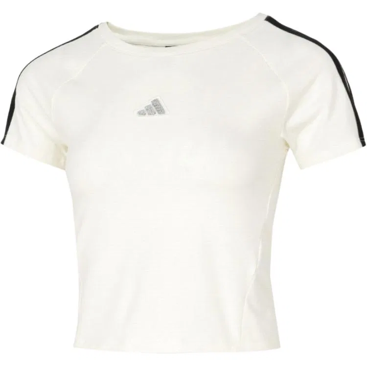 Женская футболка с круглым вырезом с принтом Adidas, Ecru/Black/Blue