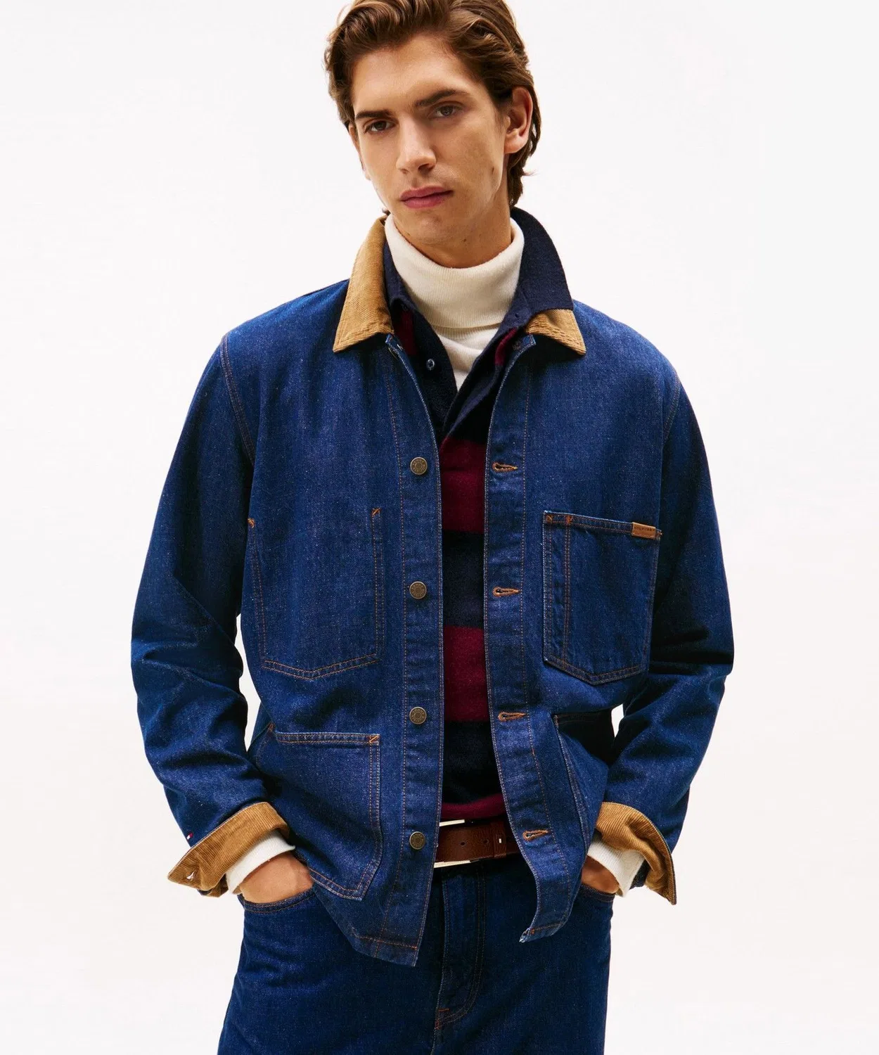 Мужская куртка-блузон из индиго-денима с хлопковым составом TOMMY HILFIGER, Indigo Blue