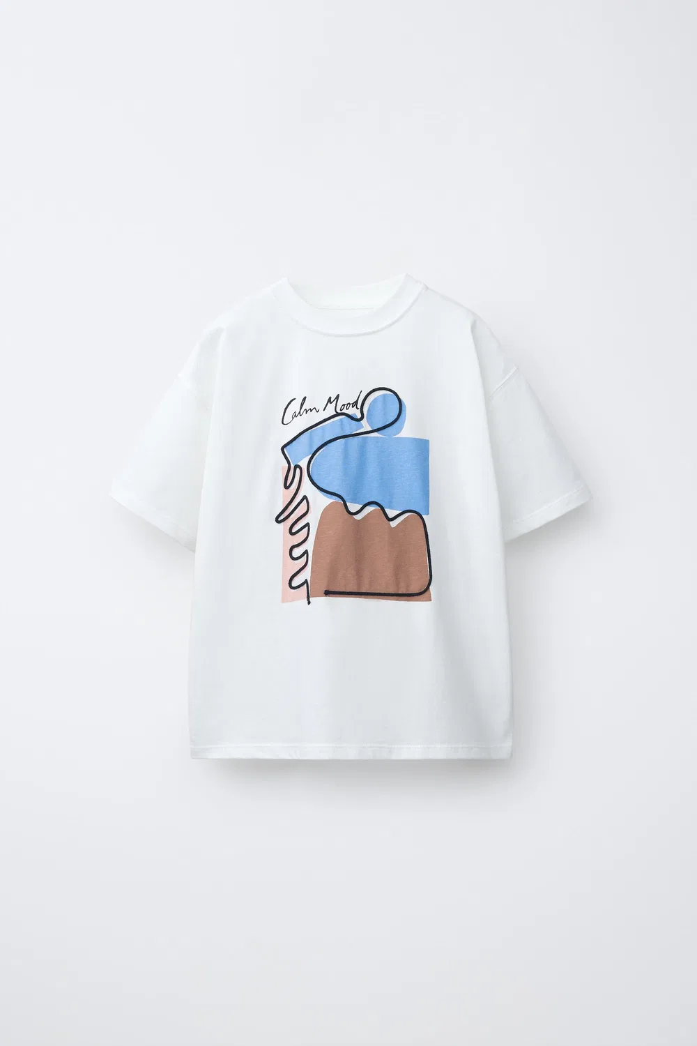 Футболка с вышитым принтом в виде шнура ZARA, Oyster-White