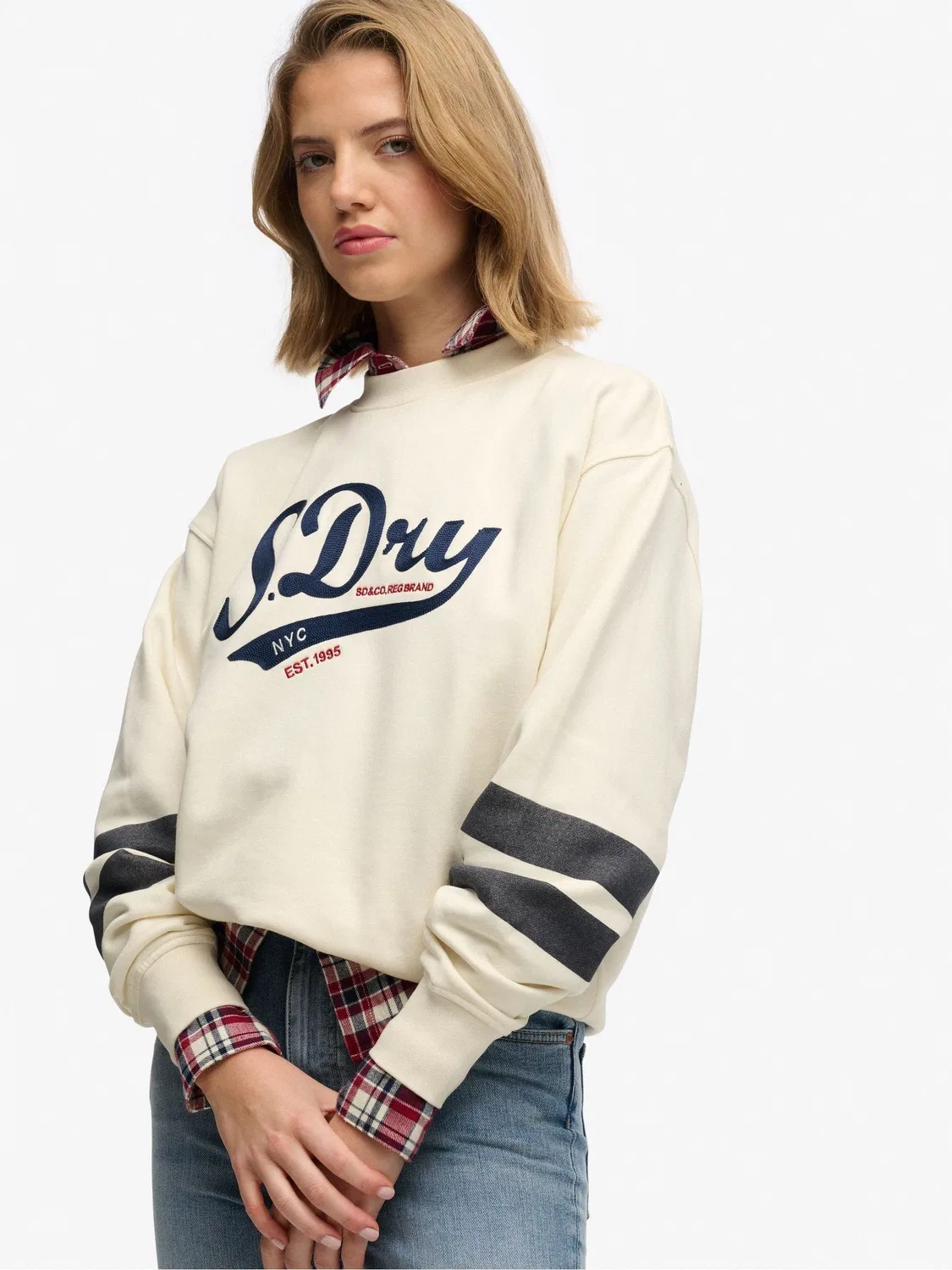 Свитшот свободного кроя с принтом Superdry Varsity Script, кремовый